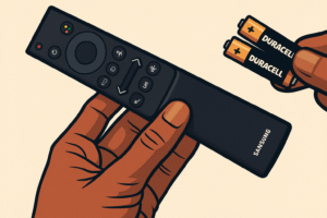 Samsung Remote with Batteries Highlighted 
